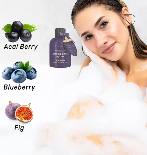 Vista 4 de Baño de burbujas antioxidante, espuma de larga duración con Acai Berry Blueberry Fig, aceites esenciales desintoxicantes, hidratantes, relajantes