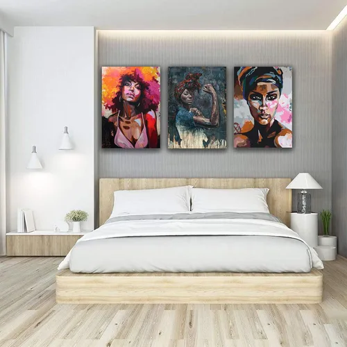 Vista 4 de Ecyanlv Lienzo de mujer afroamericana para pared, cuadros de mujeres negras, pinturas abstractas de arte africano, retrato de mujer negra, arte