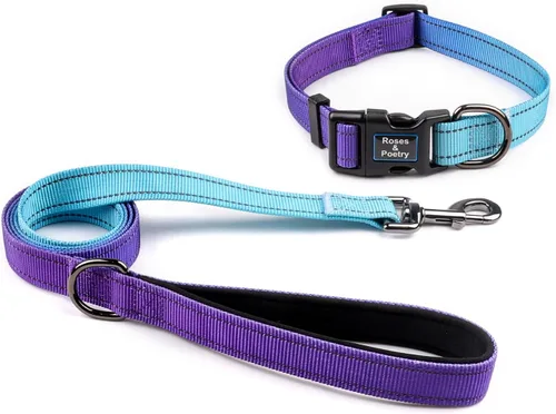 Vista 13 de Roses&Poetry - Juego de collar y correa reflectante para perros pequeños, arneses para cachorros con collares, collar y correa de nailon ajustable