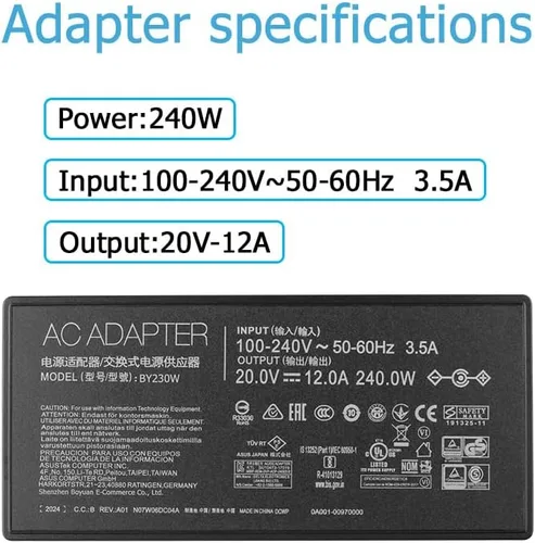 Vista 4 de Adaptador de cargador de 240 W para Asus ADP-240EB B TUF Gaming A15 A17 F15 F17 FA507NU FA507NV FA507XI FA707NU FA707NV FA707XI ROG Zephyrus G14 G16