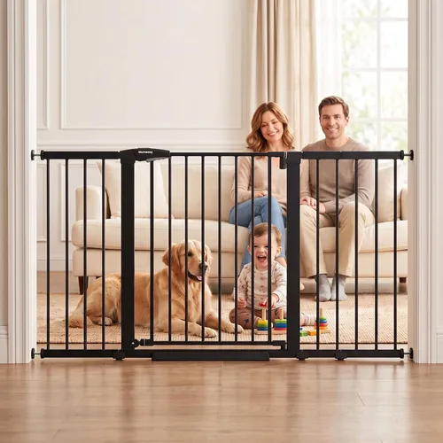 Vista 13 de Mumeasy Puerta de bebé extra ancha de 29.7-57 pulgadas para puertas, puerta de perro de cierre automático para interiores para escaleras, puerta