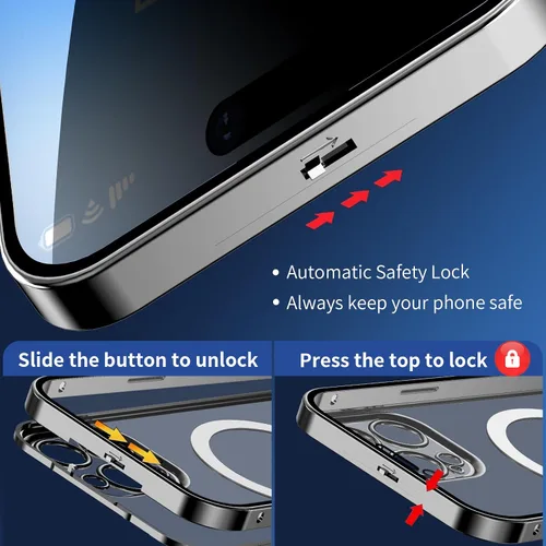 Vista 2 de Funda magnética de privacidad para iPhone 12 Pro Max con anillo de metal CD y cierre desplegable automático [compatible con MagSafe]