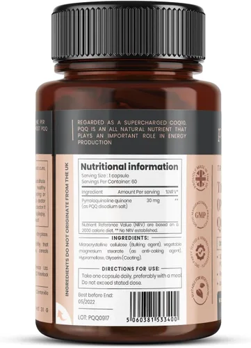 Vista 2 de Triple Strength PQQ (pirroloquinolina quinona) - Masivo 30mg x 60 cápsulas vegetarianas - 300% más fuerte que la mayoría de nuestros competidores