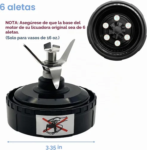 Vista 2 de Blender 6 aletas Extractor Blade 307KKU 322KKU770 Reemplazo para Ninja BL770 Mega Kitchen System 1500 vatios, compatible con Ninja BL660 1100w