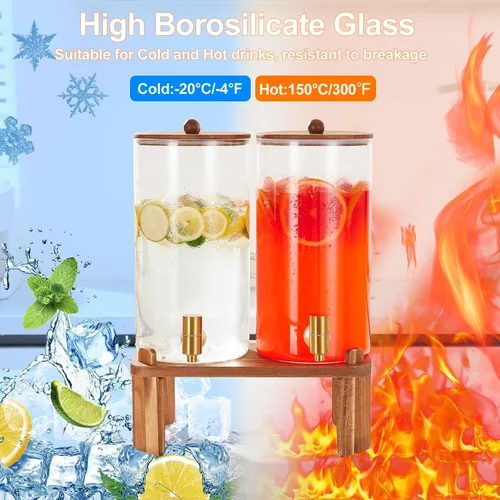 Vista 5 de 2 piezas dispensadores de bebidas de 1.5 galones, dispensador de bebidas de vidrio con soporte de madera, dispensadores grandes de agua y bebidas