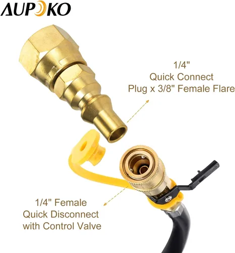 Vista 4 de Aupoko Accesorios de conexión rápida de propano RV de 1/4 pulgadas, enchufe de conexión rápida de 1/4 pulgadas x 3/8 pulgadas hembra para conectar