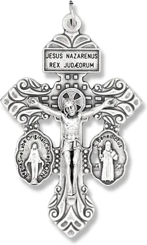 Vista 2 de Gifts Catholic, Inc. Lote de 5 Crucifijo de indulgencia de perdón con medalla milagrosa y medalla de San Benito 2 1/8", metal, cerámica, plata