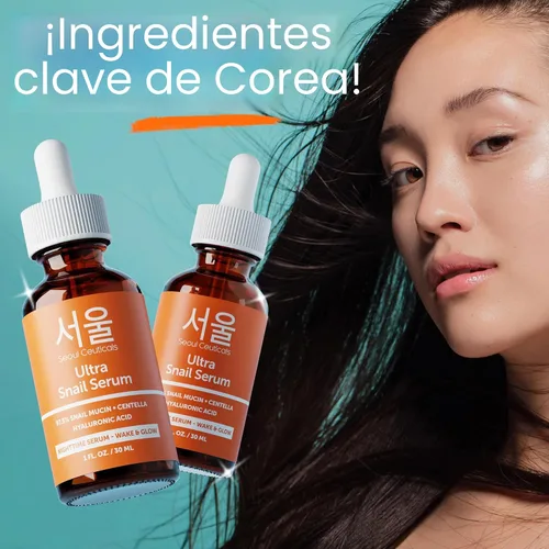 Vista 8 de SeoulCeuticals Korean Skin Care - Suero de mucina de caracol 97.5% - K Beauty Skincare Anti Arrugas Cica Night Serum Ácido Hialurónico para la cara