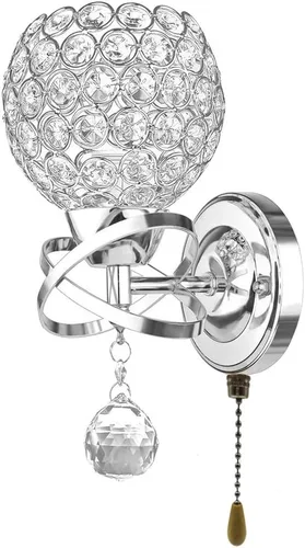 Vista 11 de Lámpara colgante moderna de cristal con acabado cromado para dormitorio, con interruptor de cable de tracción, enchufe E14 (dorado)