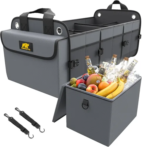 Vista 9 de MIKKUPPA Organizador de maletero de automóvil con enfriador - Organizador grande de 100L para automóvil, almacenamiento plegable de maletero