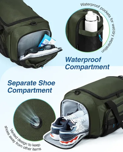 Vista 4 de BAGSMART Bolsa de gimnasio para hombres y mujeres, bolsa de viaje deportiva con compartimento para zapatos y bolsillo húmedo, bolsa de transporte