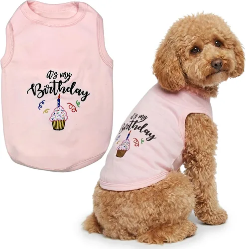 Vista 19 de Camiseta para perro Parisian Pet con palabras bordadas "Es mi cumpleaños" - Camiseta sin mangas para cumpleaños de perro - Chaleco ligero