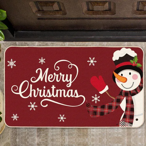 Vista 8 de Tatuo Tapete decorativo para puerta de Navidad, tapete de cocina, tapete decorativo de invierno, muñeco de nieve, tapete de bienvenida, Negro