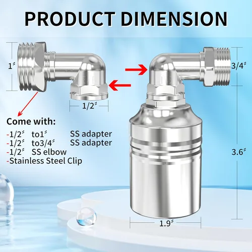 Vista 4 de Válvula de flotador de agua de 1/2" a 3/4" 1", válvula controladora de nivel totalmente automática de acero inoxidable 304 para tanque de agua