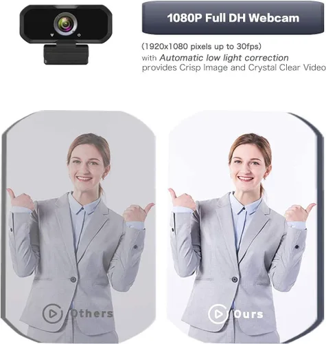Vista 3 de Webcam 1080p HD interruptor de computadora 2 cámaras - Micrófono portátil USB PC Webcam con soporte para trípode, transmisión en vivo de 110 grados