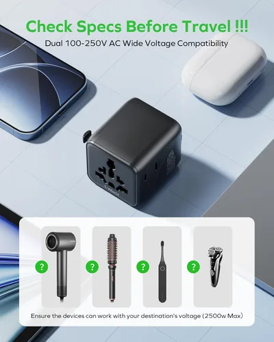 Vista 9 de MOMAX Mini Adaptador Universal de Viaje Mundial, 2 AC, Adaptador de Enchufe de Viaje Europeo Completo Reino Unido, Elementos Esenciales de Viaje