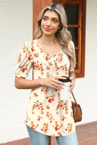 Vista 3 de POPYOUNG Blusa elegante de ajuste holgado para mujer, con manga de codo, con leggings
