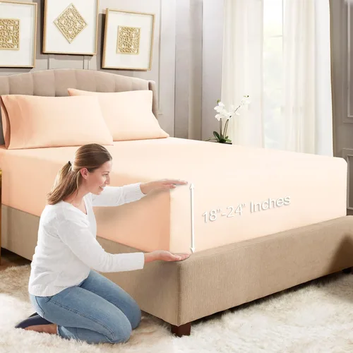 Vista 27 de Empyrean Bedding - Sábanas bajeras tamaño Queen, con sábana de cajón extra profunda – Juego de sábanas bajeras extra profundas, de 24 pulgadas
