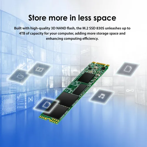 Vista 6 de Transcend MTS830 128GB M.2 2280 SATA III SSD con Dram Cache, hasta 560MB/s, compatible con Ultrabook/Laptop/PC/Desktop, 3D TLC NAND Flash Unidad