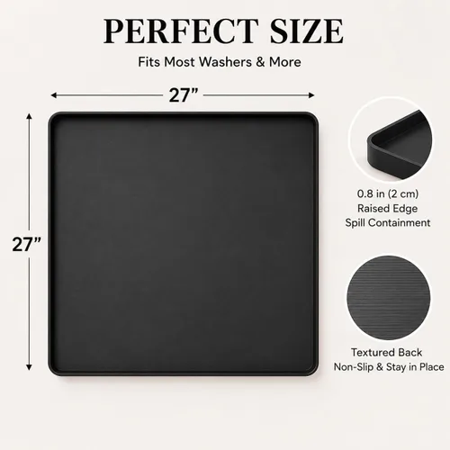 Vista 2 de Fundas para lavadora y secadora para la parte superior, 27 x 27 pulgadas, alfombrilla protectora de silicona para lavadora y secadora Negro