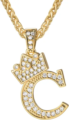 Vista 74 de U7 Crown Initial Number Necklace for Men Women A-Z Letter Pendant Chain a. Oro