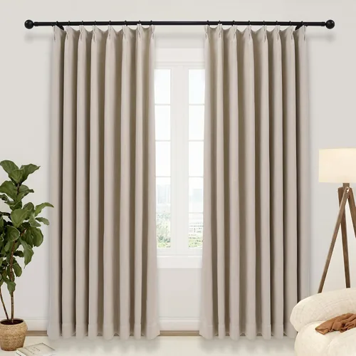 Vista 24 de LUSTROWIN Cortinas plisadas francesas de lino sintético con textura personalizada para dormitorio, cortinas opacas, cortinas de ventana para sala