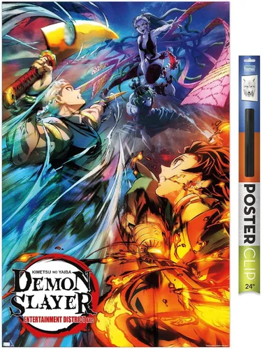 Vista 16 de Trends International Demon Slayer - Póster de pared Key Visual 2, 22.375 x 34 pulgadas, versión enmarcada de madera de granero Versión enmarcada