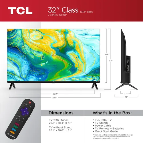 Vista 3 de TCL TV inteligente Roku LED Full HD 1080p de 32" clase Serie 3 - 32S359