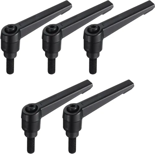 Vista 22 de uxcell 5 piezas de manija de palanca de sujeción ajustable M5 x 1.969 in de óxido negro métrico de acero al carbono macho roscado perillas de mano