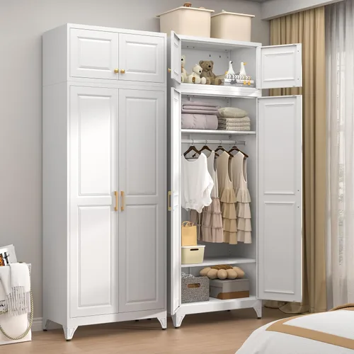 Vista 17 de Gabinete de Pared de Metal de 81 cm con 2 Puertas, Gabinetes Colgantes Negros con Manija, Gabinetes de Vestir de Metal, Armario Vestidor Clóset