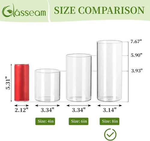 Vista 3 de Glasseam Juego de 6 jarrones cilíndricos transparentes, jarrones de vidrio modernos para centros de mesa, jarrones para velas flotantes