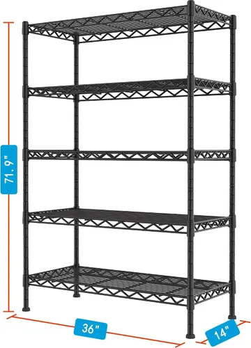 Vista 2 de YOHKOH Estante de almacenamiento de metal de 5 alambres, estantes ajustables para lavandería, baño, cocina, despensa, armario