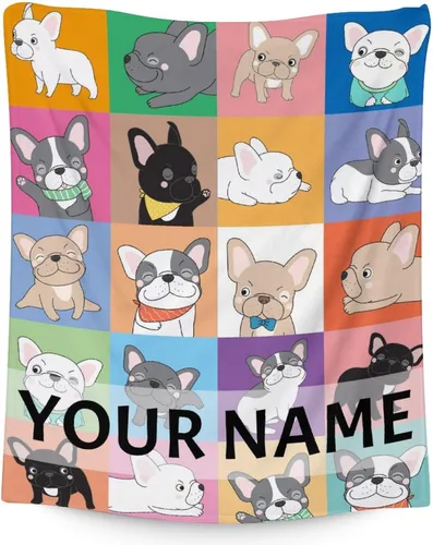 Vista 16 de Manta personalizada de bulldog francés con texto y nombre, 30 x 40 pulgadas, manta de franela suave, cálida, ligera y acogedora, regalo para amantes