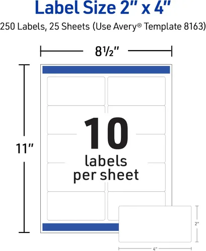 Vista 5 de Avery Printable Shipping Labels with Sure Feed, 2" x 4" Customizable Stickers, White, 250 Blank Mailing Labels, Great for Mailing, Shipping, and