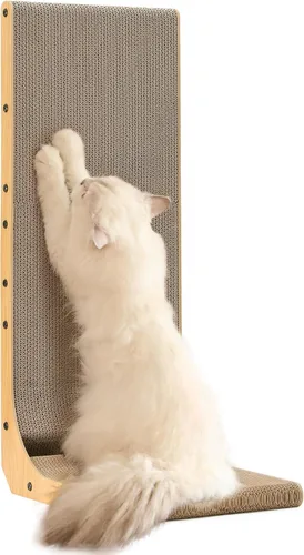 Vista 10 de FUKUMARU Rascador para gatos, 18.7 pulgadas en forma de L, almohadilla para rascar para gatos montada en la pared, cartón rascador para gatos