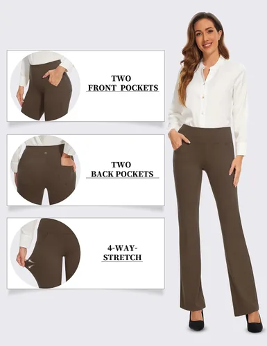 Vista 3 de Desol Leggings acampanados, pantalones de yoga de cintura alta con bolsillos, pantalones de control de abdomen, pantalones de trabajo negros