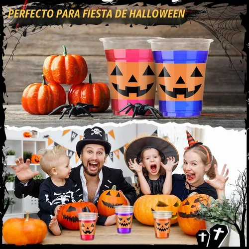 Vista 5 de Meanplan 90 vasos de plástico para fiesta de Halloween de 12 onzas desechables transparentes con estampado aterrador para licor, café, jugo