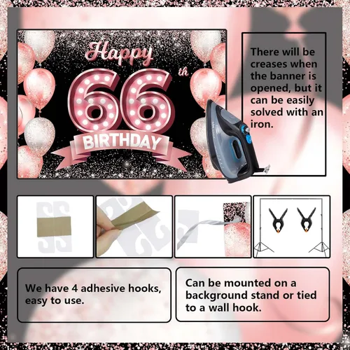 Vista 186 de Cartel de feliz cumpleaños décimo oro rosa, telón de fondo, saludos a 10 años, globos de confeti, decoración temática para niñas de 10 años