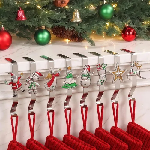 Vista 8 de Juego de 4 soportes de calcetines de Navidad para manto, ganchos reutilizables para calcetines de Navidad, colgador de Navidad sin daños para Bronce