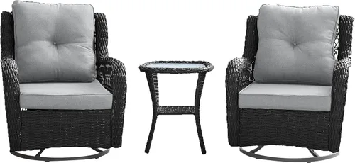 Vista 9 de Manhattan Comfort Fruttuo - Mecedora para exteriores con cojines impermeables extraíbles, hecha de ratán de acero, mecedora de patio resistente a