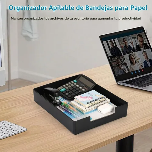 Vista 7 de Bandeja de cartas, bandeja organizadora de escritorio, bandeja organizadora de papel de plástico A4 para escritorio, bandeja de entrada rectangular