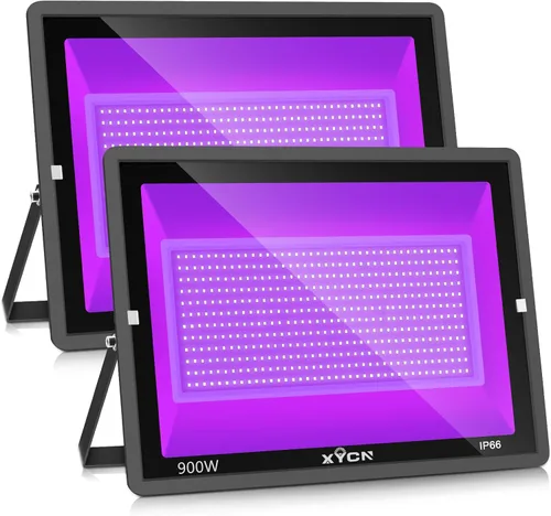 Vista 10 de XYCN Paquete de 2 focos LED de luz negra de 150 W, luz negra con enchufe, impermeable IP66 para fiesta brillante, Halloween, neón brillante