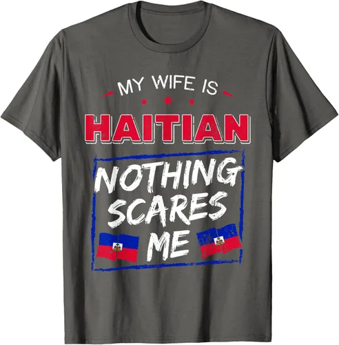 Vista 102 de My Wife Is Haitian Republic of Haiti Heritage Roots - Camiseta con bandera, Negro, S