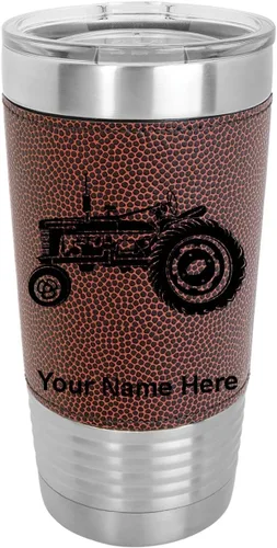 Vista 13 de LaserGram Vaso aislado al vacío de 20 onzas, Old Farm Tractor, grabado personalizado incluido (piel sintética, estilo béisbol) Engraved Gift, Faux