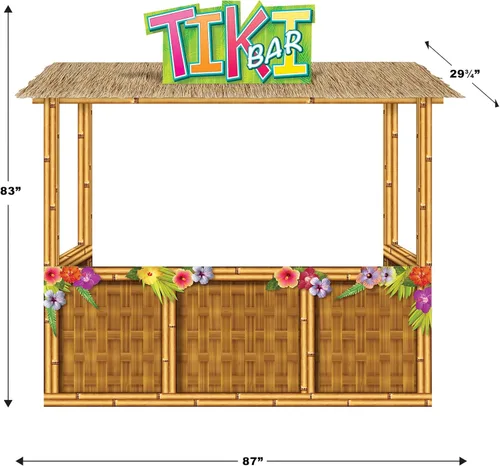 Vista 2 de Beistle 3-D Tiki Bar Prop - Pantalla grande de cartón corrugado Luau, 6 pies 11 pulgadas x 7 pies 3 pulgadas, decoración de fiesta de playa temática