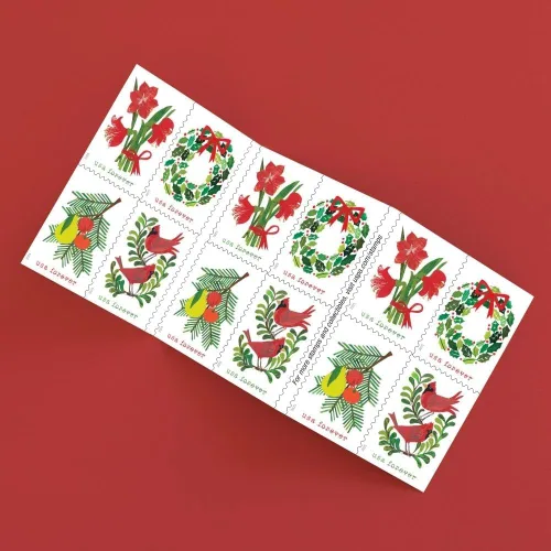 Vista 2 de Holiday Cheer 2025 (Libro de 20) Sellos postales Forever de primera clase