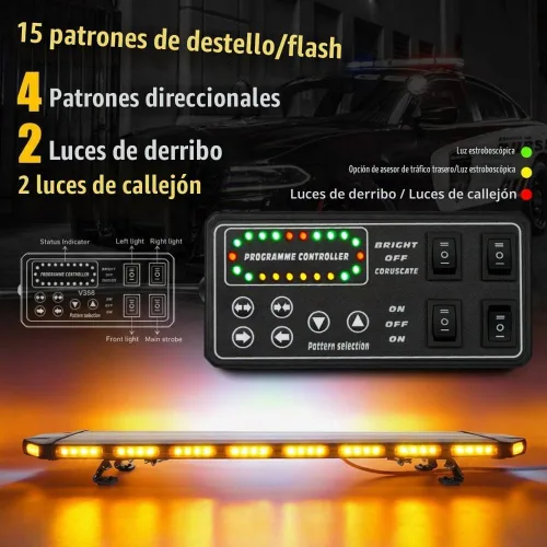 Vista 3 de Xprite Barra de luces estroboscópicas de emergencia de aluminio resistente de 48 pulgadas, 23 modos de alta intensidad con asesor de tráfico, luz