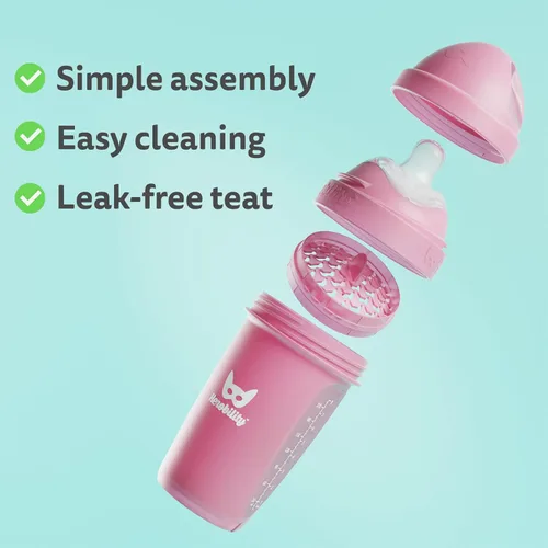 Vista 4 de Herobility Botellas Anti-Cólico Dobles para Bebé – 5 fl oz/140ml – Paquete de 4 – Multicolor – Blanco, Gris, Rosa, Rosa de Hawthorn