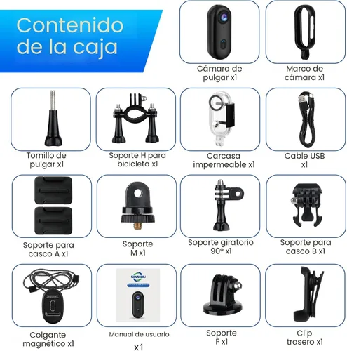 Vista 9 de Cámara de acción i3 4K pulgar, tamaño pequeño, montaje en cualquier lugar