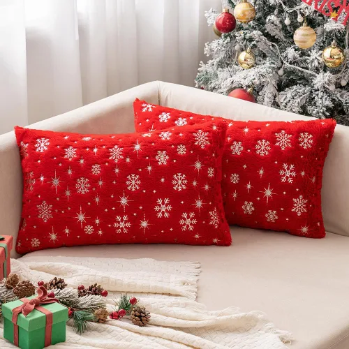 Vista 24 de MIULEE - Juego de 2 fundas de cojín decorativas de Navidad, hechas de piel sintética suave con copos de nieve plateados y brillantina, para Verde